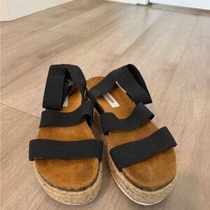 Steve Madden Black and Tan Espadrille Sandals